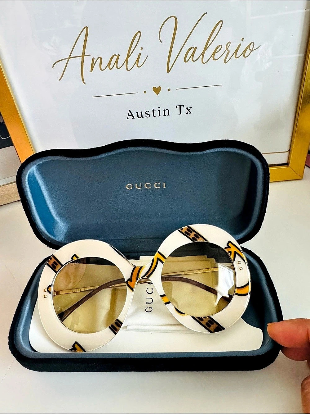 Gucci GG0894S 003 Sunglasses Geometric White & Brown Sunglasses